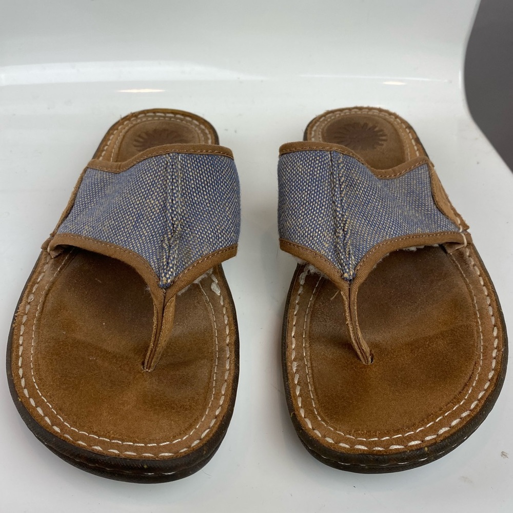 Ugg Canvas and Fleece Layback Thong Sandal Sz 9